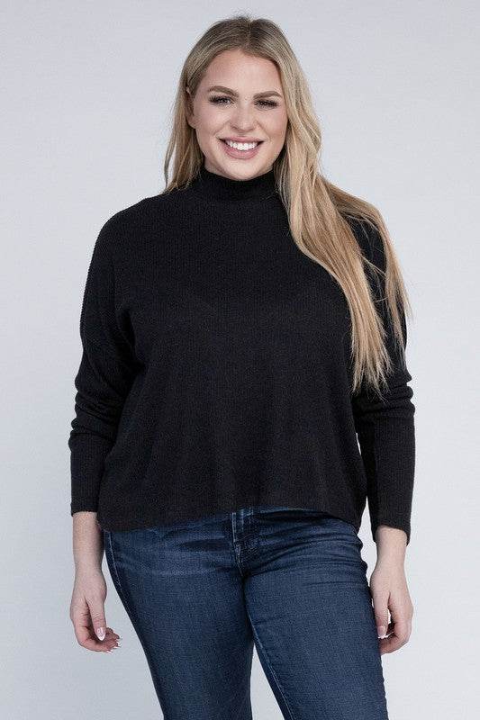 Ambiance Plus Drop Shoulder Long Sleeve Mock Neckline Sweater - Rosa Apparel