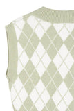 Lilou Knitted Argyle V-Neck Sleeveless Stretch Sweater Vest - Rosa Apparel