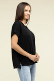 Zenana Brushed Waffle Exposed-Seam Short Sleeve Top - Rosa Apparel