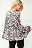 Celeste Full Size Leopard V-Neck Balloon Sleeve Blouse - Rosa Apparel