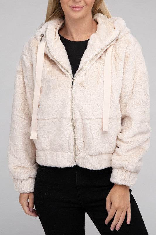 Ambiance Fluffy Zip-Up Teddy Sweater Hoodie - Rosa Apparel
