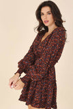 Lilou Ditsy Floral V-Neck Long Sleeves Mini Dress - Rosa Apparel