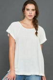 Umgee Full Size Seam Detail Linen Ruffle Fringe Edge Top Plus Size - Rosa Apparel