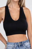 Zenana Sporty Ribbed Cropped Racerback V-Neck Sleeveless Tank Top - Rosa Apparel