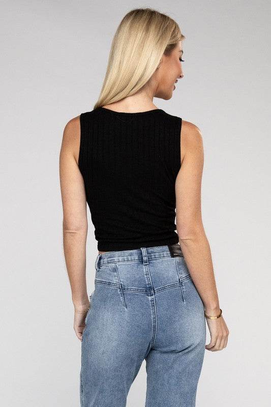 Zenana Casual Ribbed Scoop Neck Cropped Sleeveless Top - Rosa Apparel
