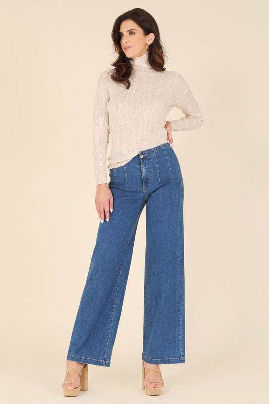 Lilou Wool Blended Mock Neck Long Sleeves Sheer Sweater - Rosa Apparel
