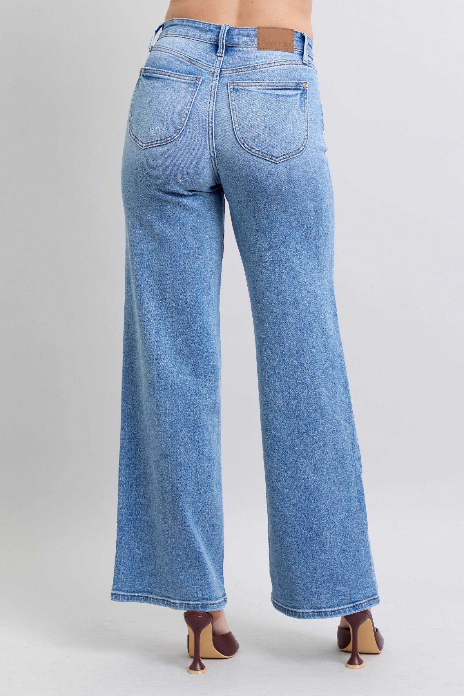 Judy Blue Full Size Wide Leg Jeans with Pockets - Rosa Apparel