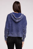Zenana Acid Wash Cotton Waffle Hooded Zip-Up Jacket - Rosa Apparel