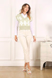 Lilou Knitted Argyle V-Neck Sleeveless Stretch Sweater Vest - Rosa Apparel