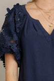 Umgee Full Size French Terry Boxy Cut Top with 3D Floral Sleeve Plus Size - Rosa Apparel