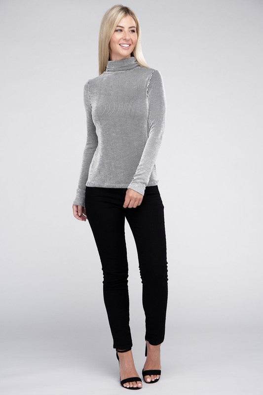 Zenana Ribbed Turtle Neck Long Sleeve Top - Rosa Apparel