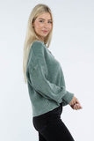 Zenana Washed Collared Henley Hip Length Sweater - Rosa Apparel