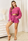 Basic Bae Buttoned Long Sleeve Top and Shorts Set - Rosa Apparel
