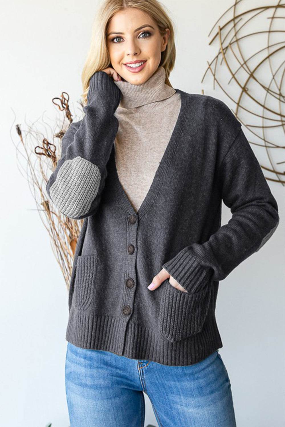 Heimish Full Size Long Sleeve V Neck Button Down Cardigan - Rosa Apparel