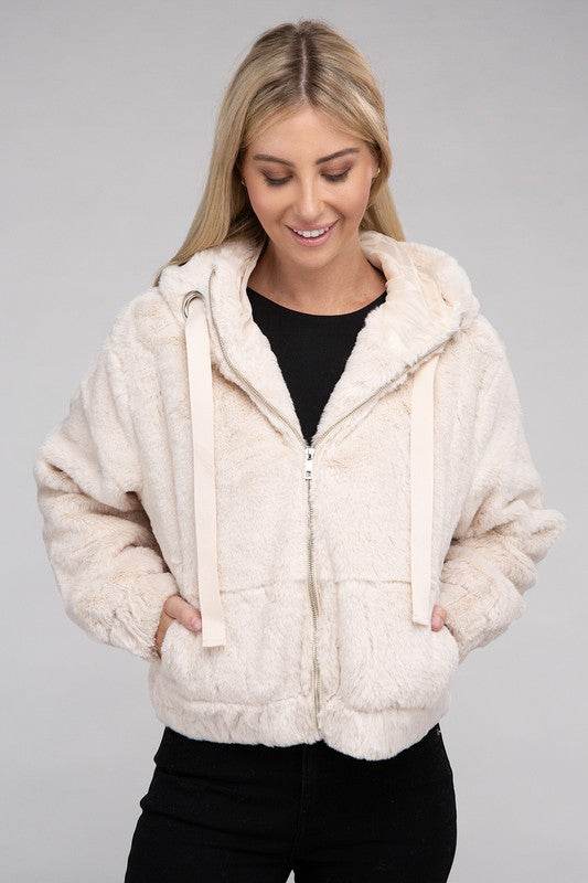 Ambiance Fluffy Zip-Up Teddy Sweater Hoodie - Rosa Apparel