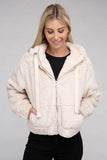 Ambiance Fluffy Zip-Up Teddy Sweater Hoodie - Rosa Apparel