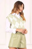 Lilou Knitted Argyle V-Neck Sleeveless Stretch Sweater Vest - Rosa Apparel
