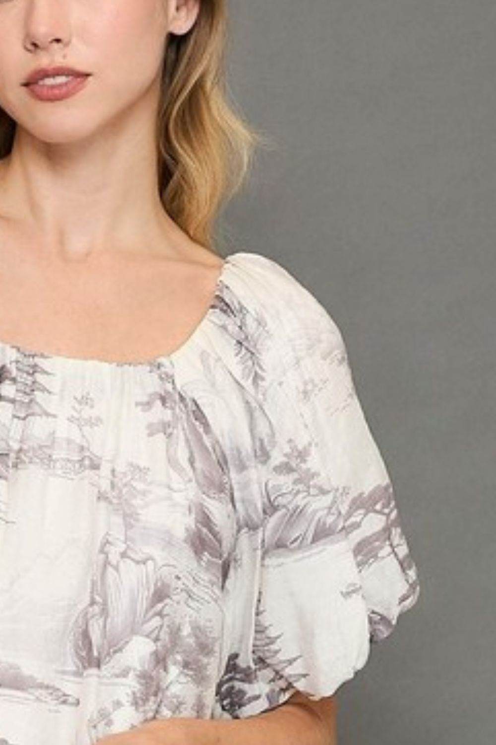 Umgee Full Size Two Tone Toile Print Top Plus Size - Rosa Apparel
