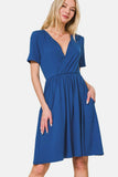 Zenana Surplice Short Sleeve Brushed DTY Dress - Rosa Apparel