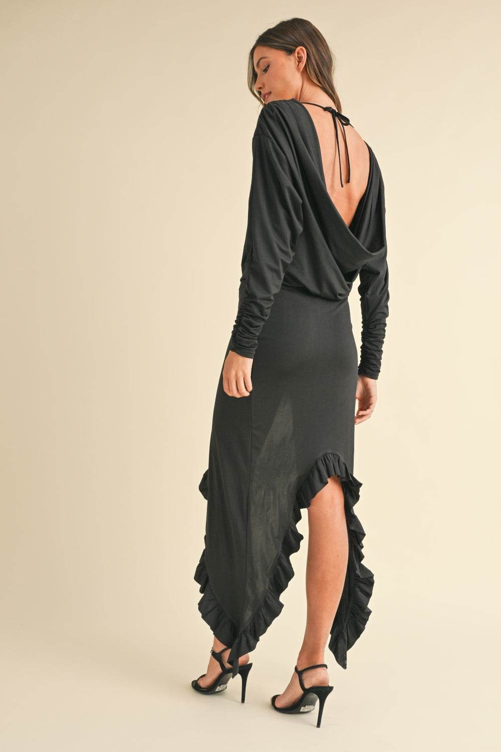Mable Backless Asymmetric Ruffle Hem Dress - Rosa Apparel