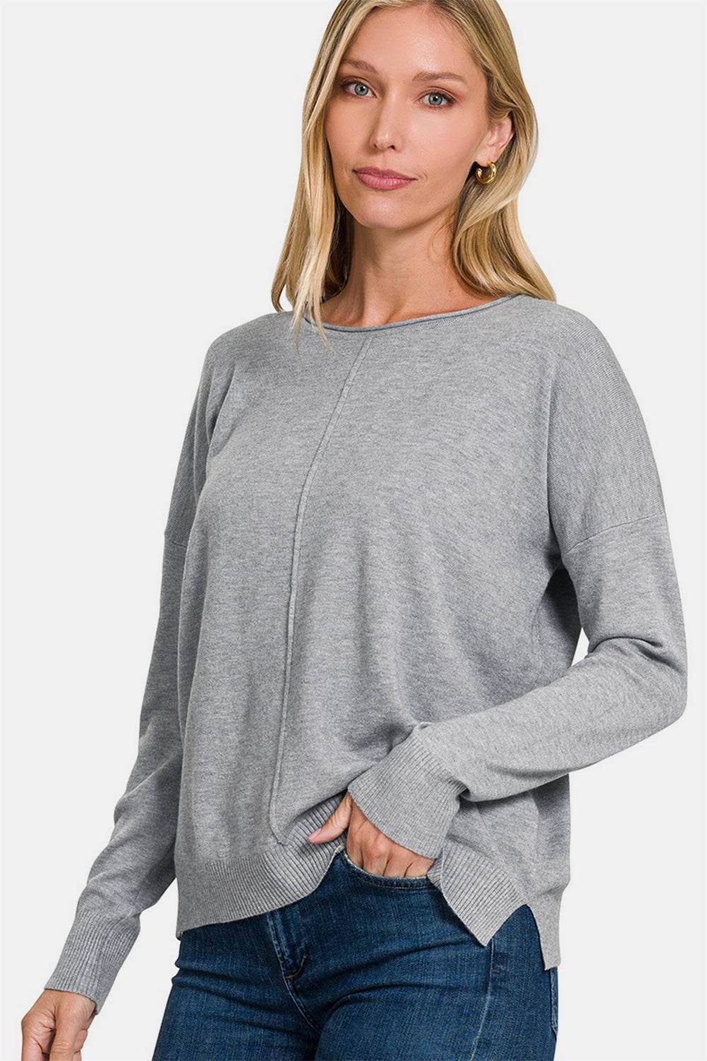 Zenana Front Seam Round Neck Sweater - Rosa Apparel