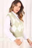 Lilou Knitted Argyle V-Neck Sleeveless Stretch Sweater Vest - Rosa Apparel