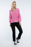 Zenana Washed Collared Henley Hip Length Sweater - Rosa Apparel