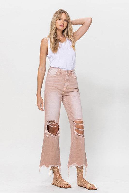 VERVET 90's Vintage Crop Flare Denim Jeans - Rosa Apparel