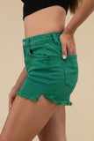 Zenana Acid Washed Frayed Cutoff Hem Shorts - Rosa Apparel