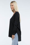 Zenana Hi-Low Hem Front Seam V-Neck Sweater - Rosa Apparel