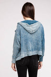 Zenana Acid Wash Cotton Waffle Hooded Zip-Up Jacket - Rosa Apparel