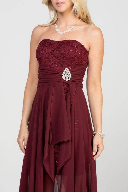 LA SCALA Open Back Lace and Chiffon Surplice Elegant Dress - Rosa Apparel