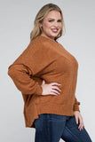Zenana Plus Brushed Melange Drop Shoulder Sweater - Rosa Apparel