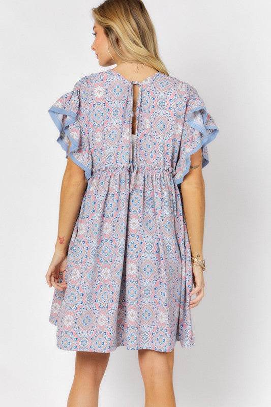 Davi & Dani Printed Short Sleeve Ruffle Kimono - Rosa Apparel