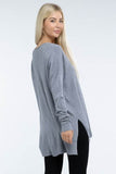 Zenana Hi-Low Hem Front Seam V-Neck Sweater - Rosa Apparel