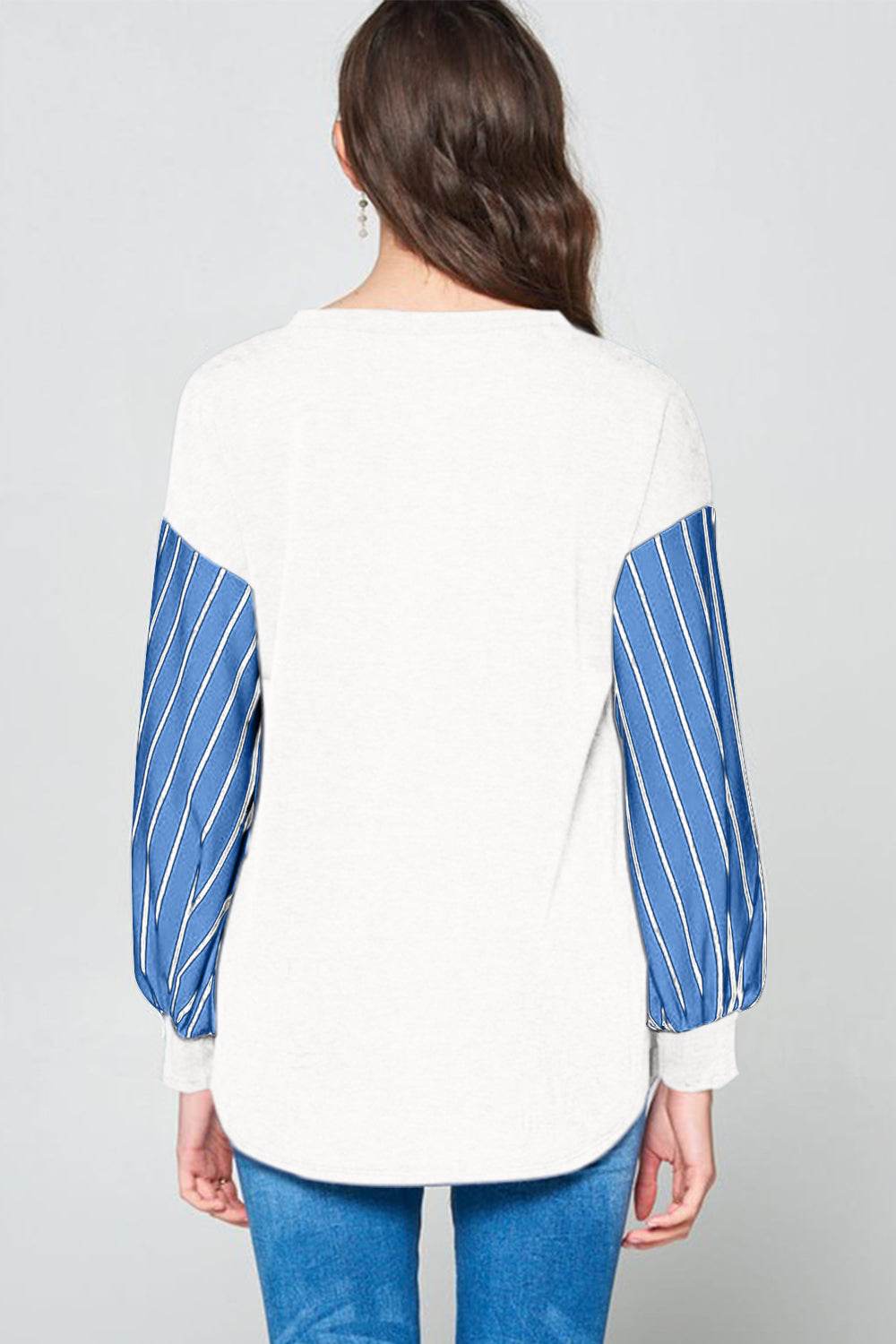 Super Lady Full Size French Terry Striped Long Sleeve Top - Rosa Apparel