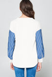 Super Lady Full Size French Terry Striped Long Sleeve Top - Rosa Apparel