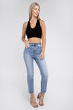 Zenana Sporty Ribbed Cropped Racerback V-Neck Sleeveless Tank Top - Rosa Apparel