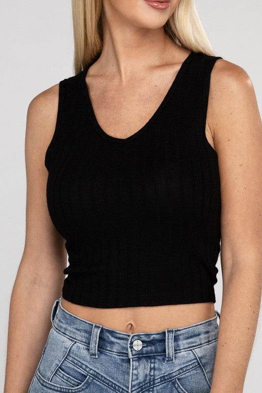 Zenana Casual Ribbed Scoop Neck Cropped Sleeveless Top - Rosa Apparel