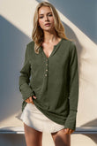 Double Take Full Size Notched Thumbhole Long Sleeve T-Shirt - Rosa Apparel