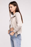 Zenana Acid Wash Cotton Waffle Hooded Zip-Up Jacket - Rosa Apparel