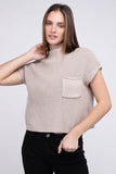 Zenana Mock Neck Short Sleeve Drop Shoulder Cropped Sweater - Rosa Apparel