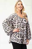 Celeste Full Size Leopard V-Neck Balloon Sleeve Blouse - Rosa Apparel