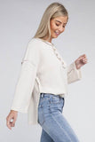 Zenana Ribbed Brushed Melange Hacci Henley Sweater - Rosa Apparel