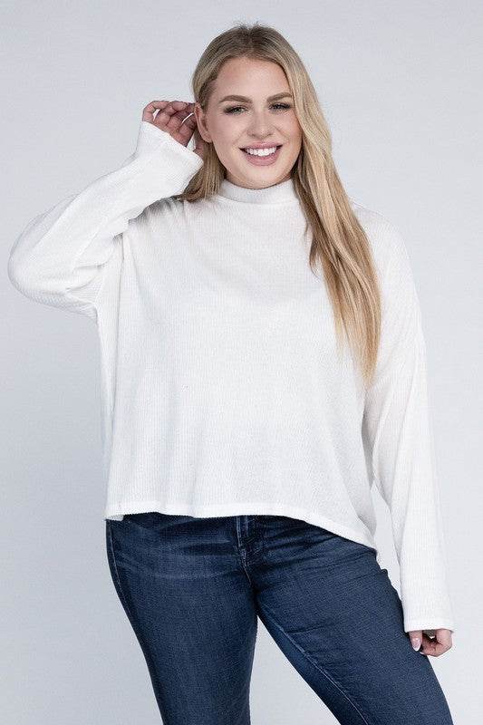 Ambiance Plus Drop Shoulder Long Sleeve Mock Neckline Sweater - Rosa Apparel