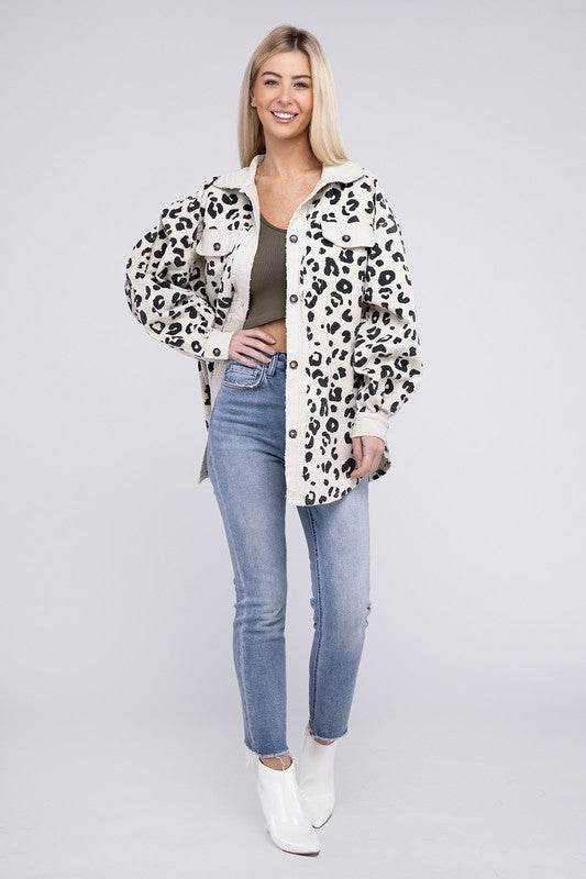 BiBi Vintage Washed Leopard Corduroy Buttoned Jacket - Rosa Apparel