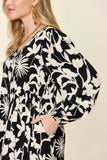 Double Take Full Size Printed Ruffle Hem Long Sleeve Midi Dress - Rosa Apparel