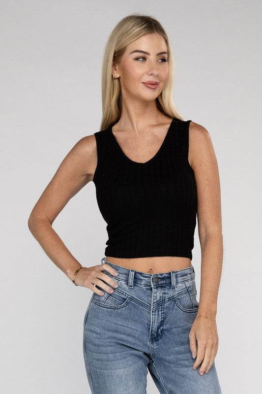 Zenana Casual Ribbed Scoop Neck Cropped Sleeveless Top - Rosa Apparel