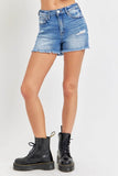 RISEN Full Size High Rise Distressed Raw Hem Denim Shorts - Rosa Apparel