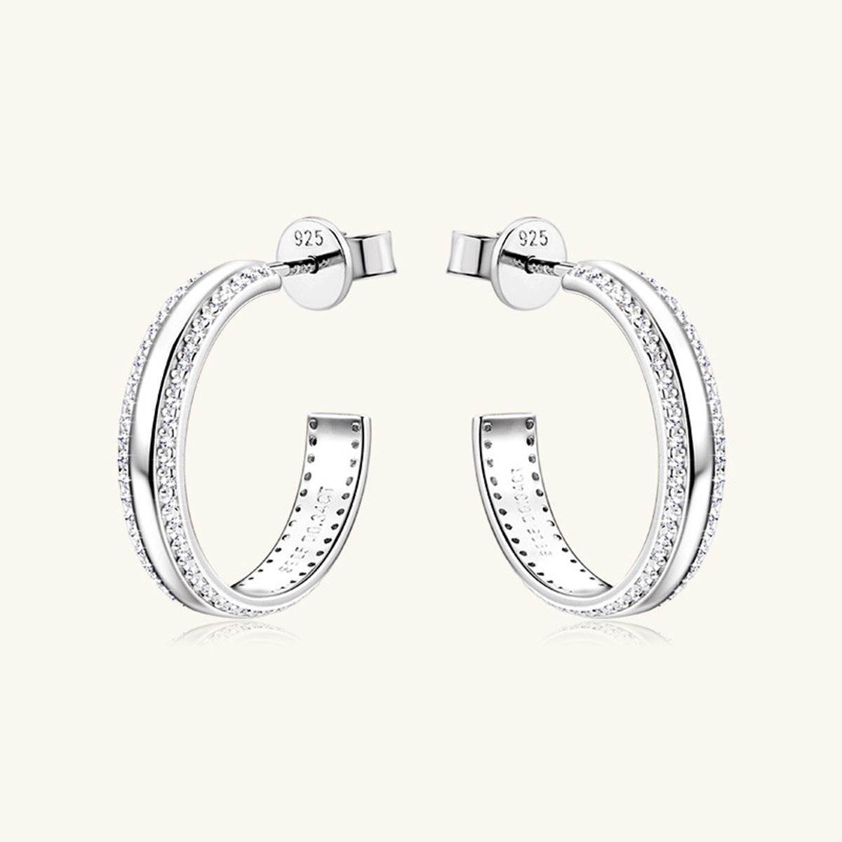 925 Sterling Silver Inlaid Moissanite C-Hoop Earrings - Rosa Apparel